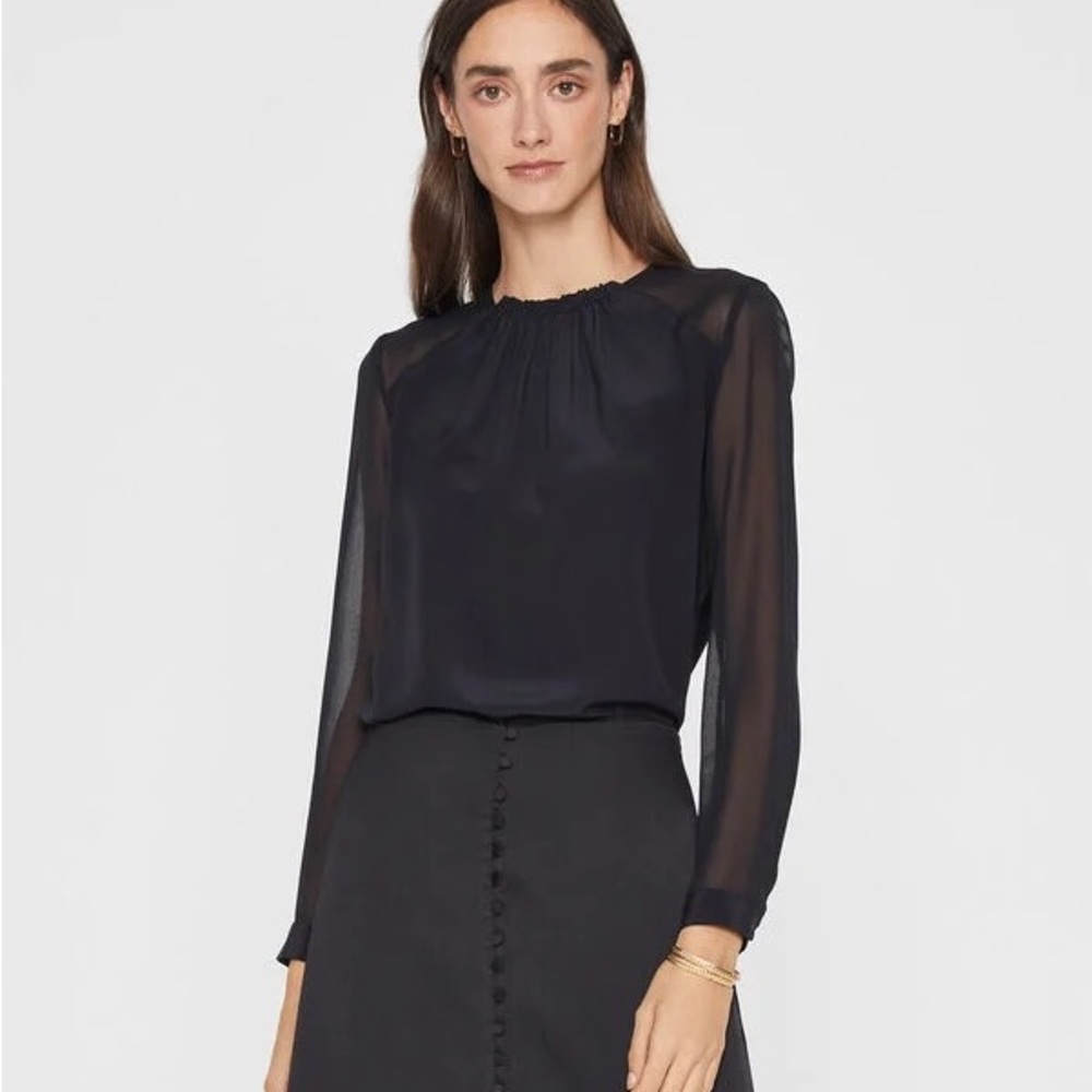 Club Monaco Silk Chiffon and Leather Trim Blouse